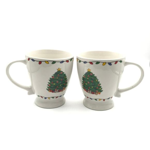 My Christmas Coffee Tea Mug Cup Christmas Tree & Lights Around Rim Set of 2 - Picture 1 of 6